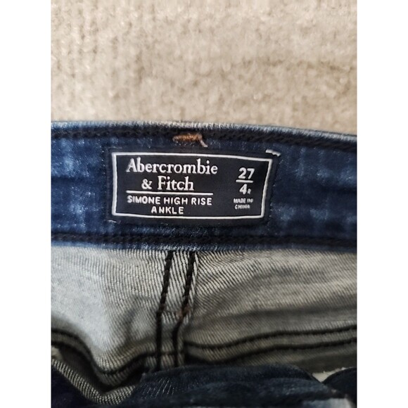 Abercrombie Fitch Simone High Rise Ankle Jeans Womens 27 4 Blue Raw Hem Stretch - Picture 7 of 8